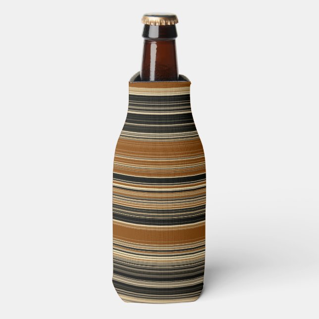 Saddle Brown and Black Striped Pattern Bottle Cooler (Bottle Front)