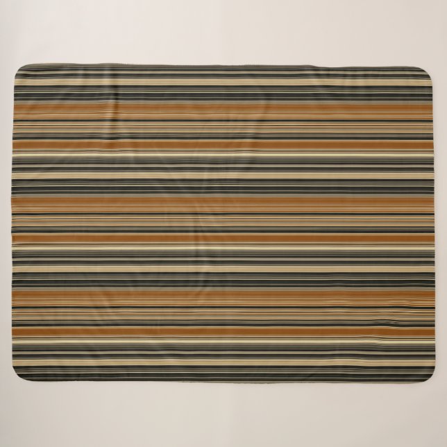 Saddle Brown and Black Striped Pattern Sherpa Blanket (Front (Horizontal))