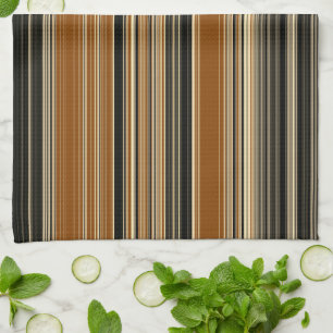 Saddle Brown and Black Striped Pattern Tea Towel