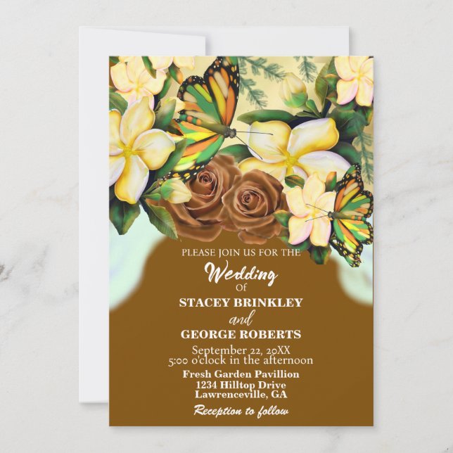 Saddle Brown Boho-Wildflower Floral Wedding Invitation (Front)