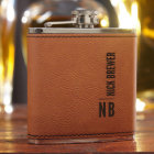 Saddle Brown Calvin Imitation Leather Hip Flask