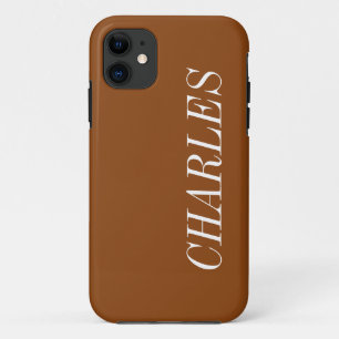 Saddle Brown Solid Colour   Minimalist Name iPhone 11 Case