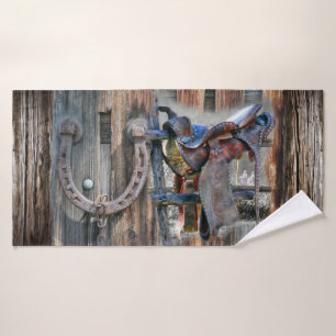 Saddle Corral Fence Horseshoe Bath Towel Set