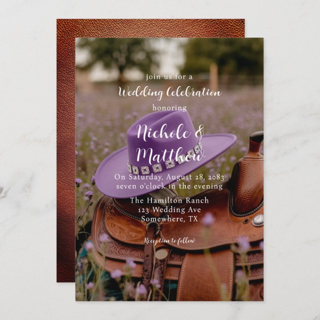 Saddle on the Fence with Hat Wedding Celebration  Invitation (Front/Back)