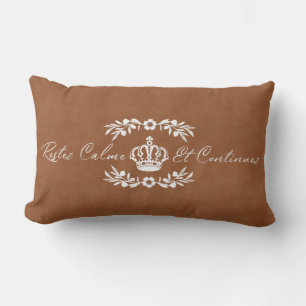 saddle tan white script French Keep Calm Carry On Lumbar Cushion