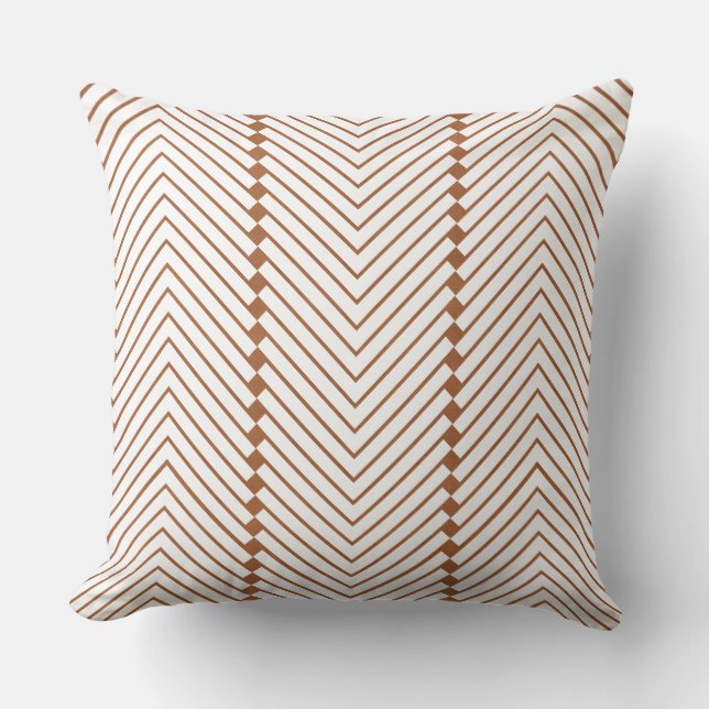 Saddle Tan White Small Squares and Zig Zag Lines Cushion (Front)