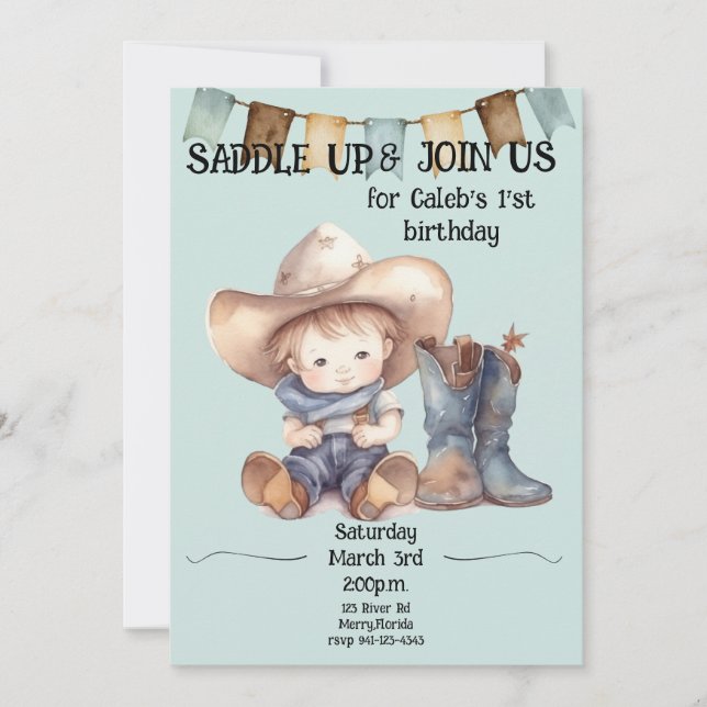 Saddle Up 1st Birthday Little Cowboy Invitation (Front)