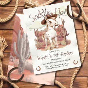 Saddle up 1st Rodeo Spotted Horse Cowboy Birthday Invitation