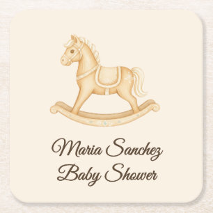 "Saddle Up" Boho Western Baby Shower Square Paper Coaster