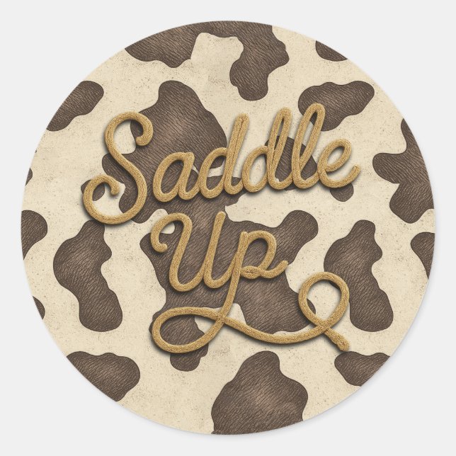 Saddle Up Brown Cow Country Western Rodeo Party Classic Round Sticker (Front)