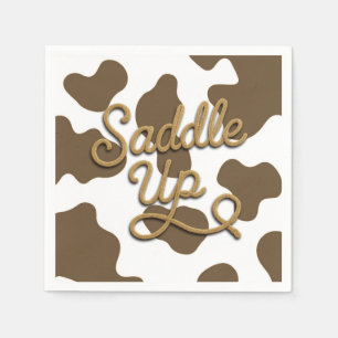 Saddle Up Brown Cow Country Western Rodeo Party Napkin