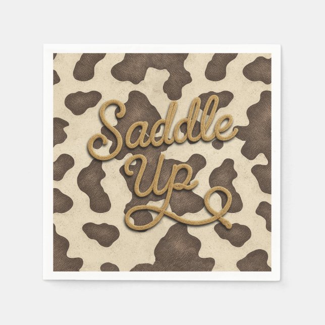 Saddle Up Brown Cow Print Country Western Rodeo  Napkin (Front)