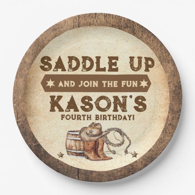 Saddle Up Country Western Birthday  Paper Plate (Front)