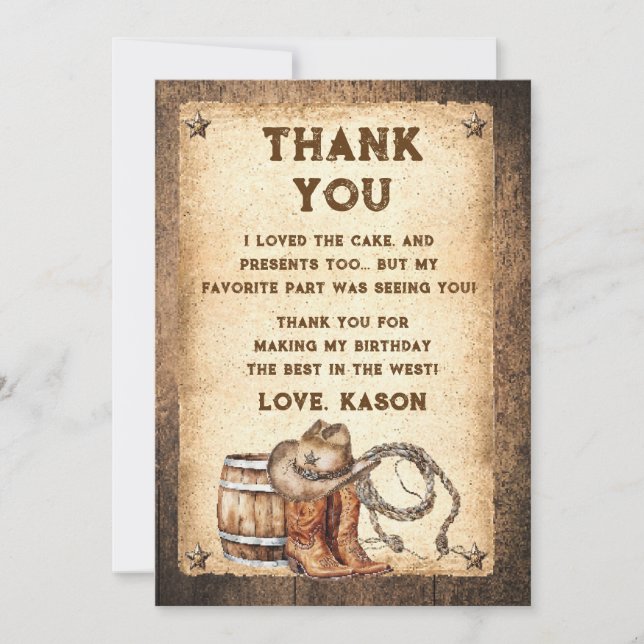 Saddle Up Country Western Cowboy  Thank You Card (Front)