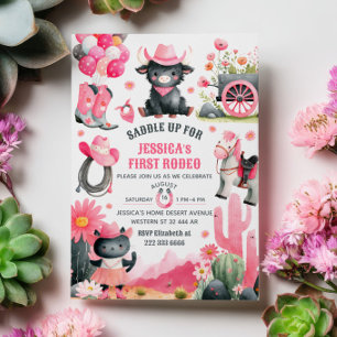 Saddle Up Cowgirl First Rodeo Western Birthday  Invitation