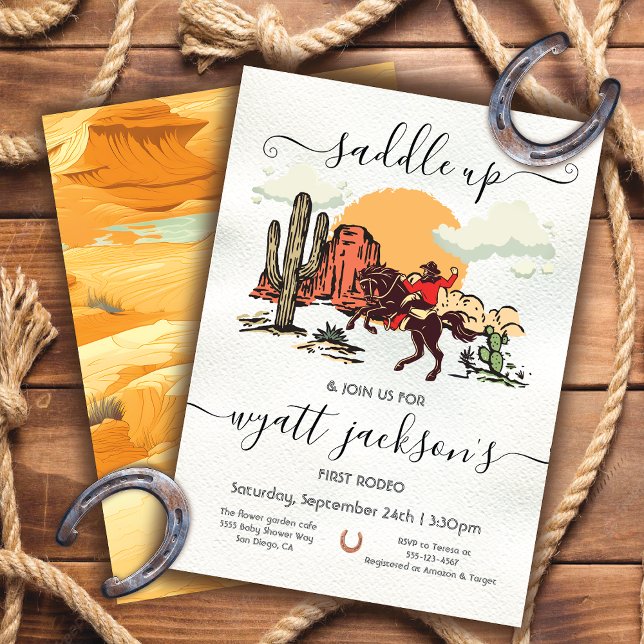 Saddle up First Rodeo Cowboy Birthday Party Invitation (Creator Uploaded)