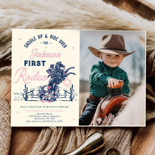 Saddle up First Rodeo Cowboy Birthday Party Photo Invitation