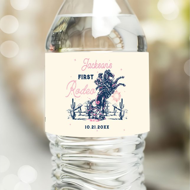 Saddle up First Rodeo Cowboy Birthday Water Bottle Label (Creator Uploaded)
