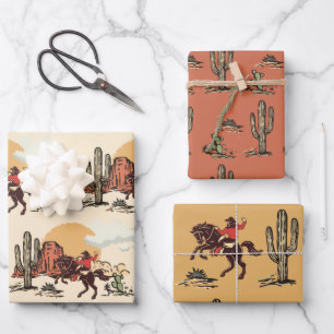 Saddle up First Rodeo Cowboy Retro Woodcut Wrapping Paper Sheet