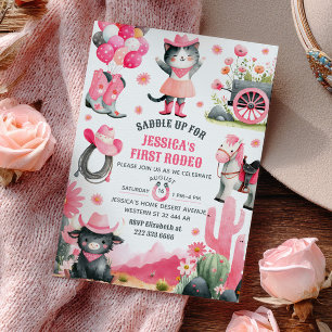 Saddle Up First Rodeo Western Cowgirl Birthday  Invitation
