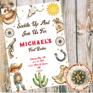 Saddle up First Rodeo Wild West Birthday Magnetic Invitation