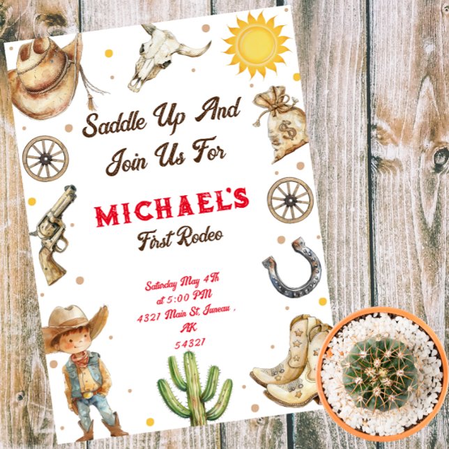 Saddle up First Rodeo Wild West Birthday Magnetic Invitation (Creator Uploaded)