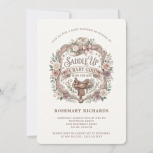Saddle Up Floral Cowgirl Baby Girl Baby Shower Invitation
