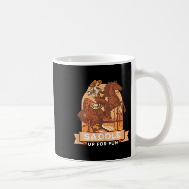 Saddle Up For Fun Cowboy Western Riding Humour Tan Coffee Mug (Right)