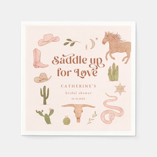 Saddle Up For Love Pink Bridal Shower  Napkin (Front)