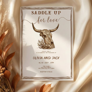 Saddle Up for Love Western Ranch Cow Skull Wedding Invitation