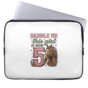 Saddle Up Girl 5th Birthday Horse Cowgirl Shirt Laptop Sleeve