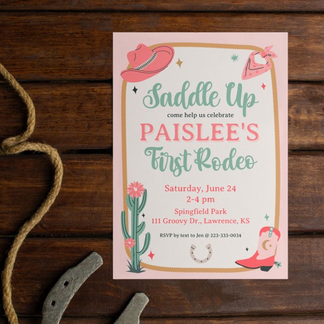 Saddle Up Girly Cowboy First Birthday Invitation (Creator Uploaded)