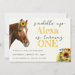 Saddle Up Horse and Sunflower Birthday Party Invitation