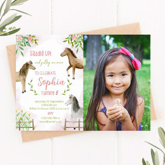 Saddle Up, Horse Birthday Photo Invitation
