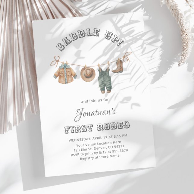Saddle Up Little Cowboy First Rodeo Birthday Invitation (Creator Uploaded)