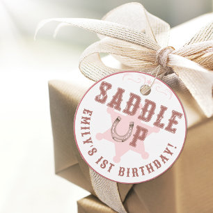 Saddle Up Pink Cowgirl Birthday Favour Tags