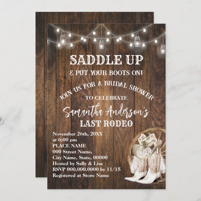 Saddle Up Put Your Boots Cowgirl Bridal Shower Invitation (Front/Back)