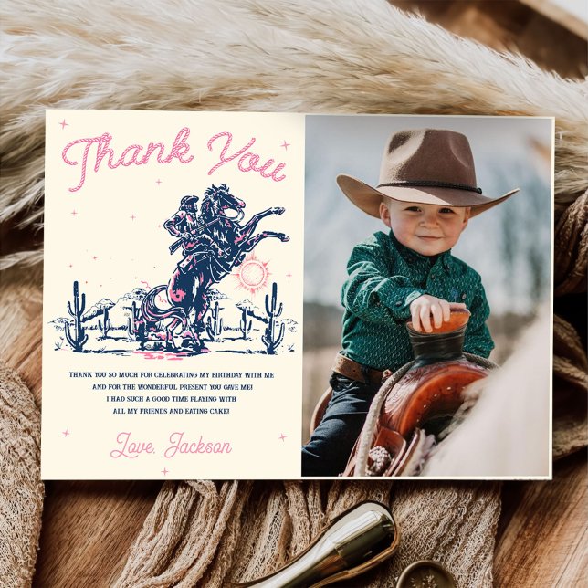 Saddle up Rodeo Cowboy Birthday  Thank You Card (Creator Uploaded)