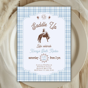 Saddle Up Rodeo Cowboy Blue Hand Drawn Birthday  Invitation