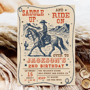 Saddle Up Rodeo Western Cowboy Birthday Party Invitation