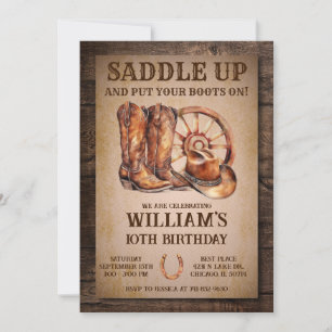 Saddle Up Rustic Western Birthday Party Invitation