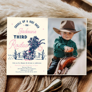 Saddle up Third Rodeo Cowboy Birthday Photo Invitation