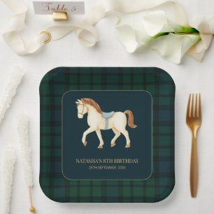 Saddle Up Vintage Preppy Horse Birthday Paper Plate