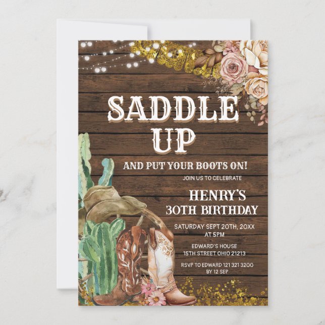  Saddle Up Western Birthday for Man  Invitation (Front)