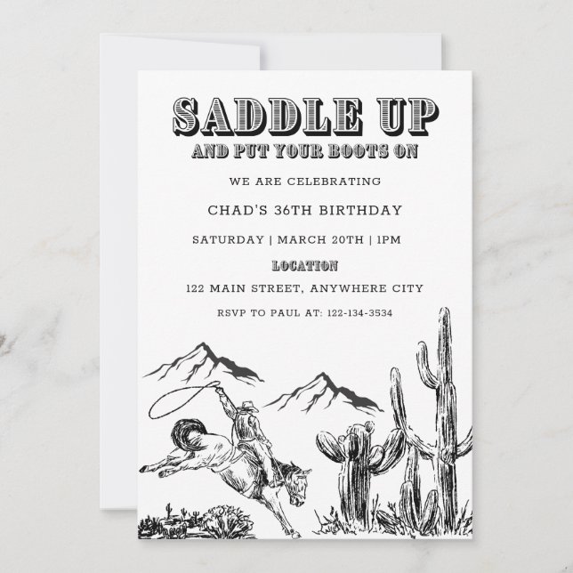 Saddle Up Western Birthday Party Invitation (Front)