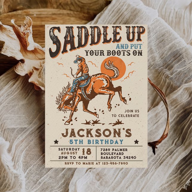 Saddle Up Western Rodeo Cowboy Birthday Invitation (Creator Uploaded)