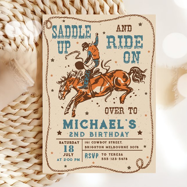 Saddle Up Western Rodeo Cowboy Birthday Invitation (Creator Uploaded)