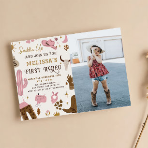 Saddle Up Wild West Rodeo Cowgirl Birthday Photo Invitation