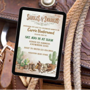 Saddles & Swaddles Watercolor Western Baby Shower Invitation