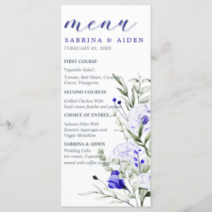 Sade Of Royal Blue Ivory Floral Wedding Menu
